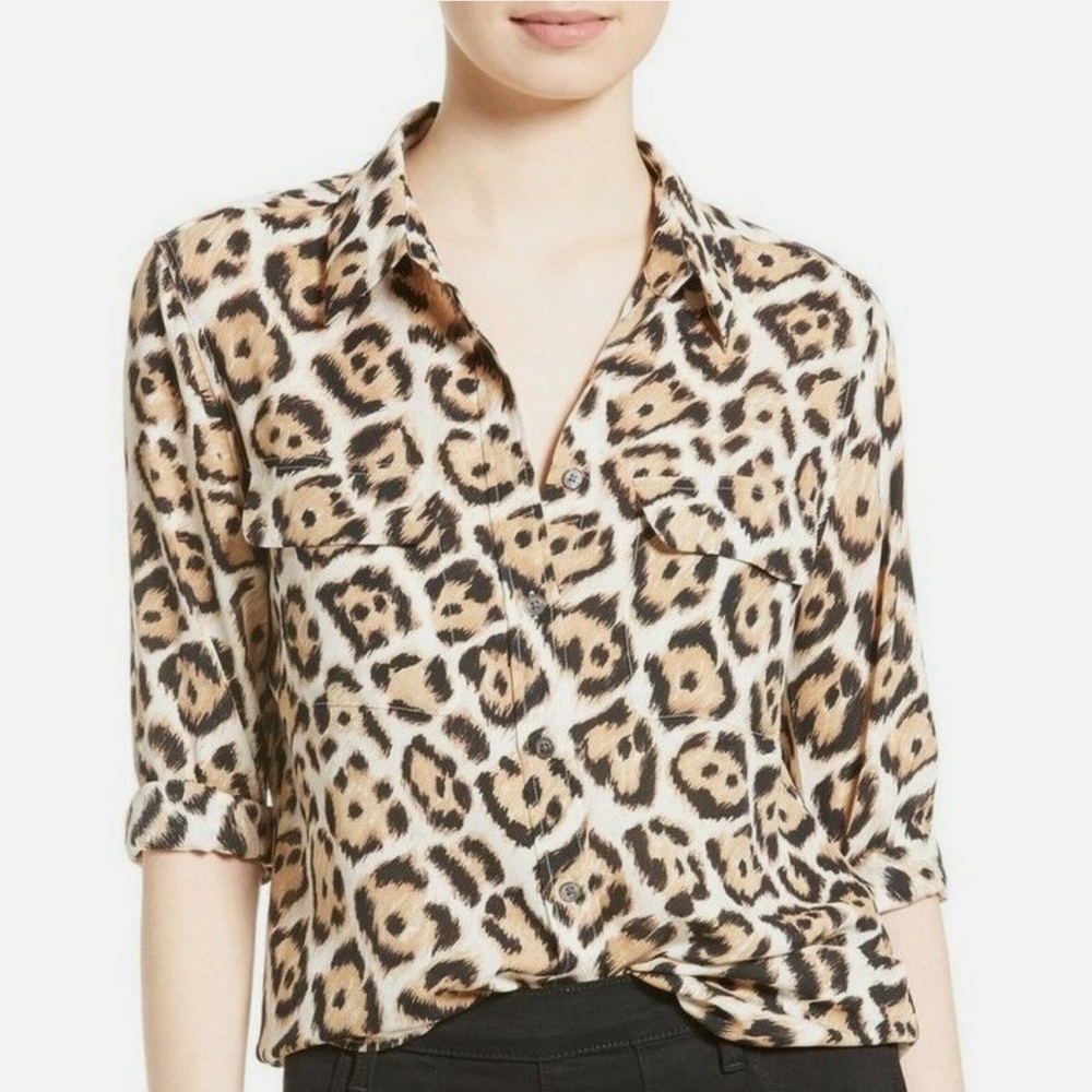 Equipment Leopard Pattern Button-Down Shirt Sz S